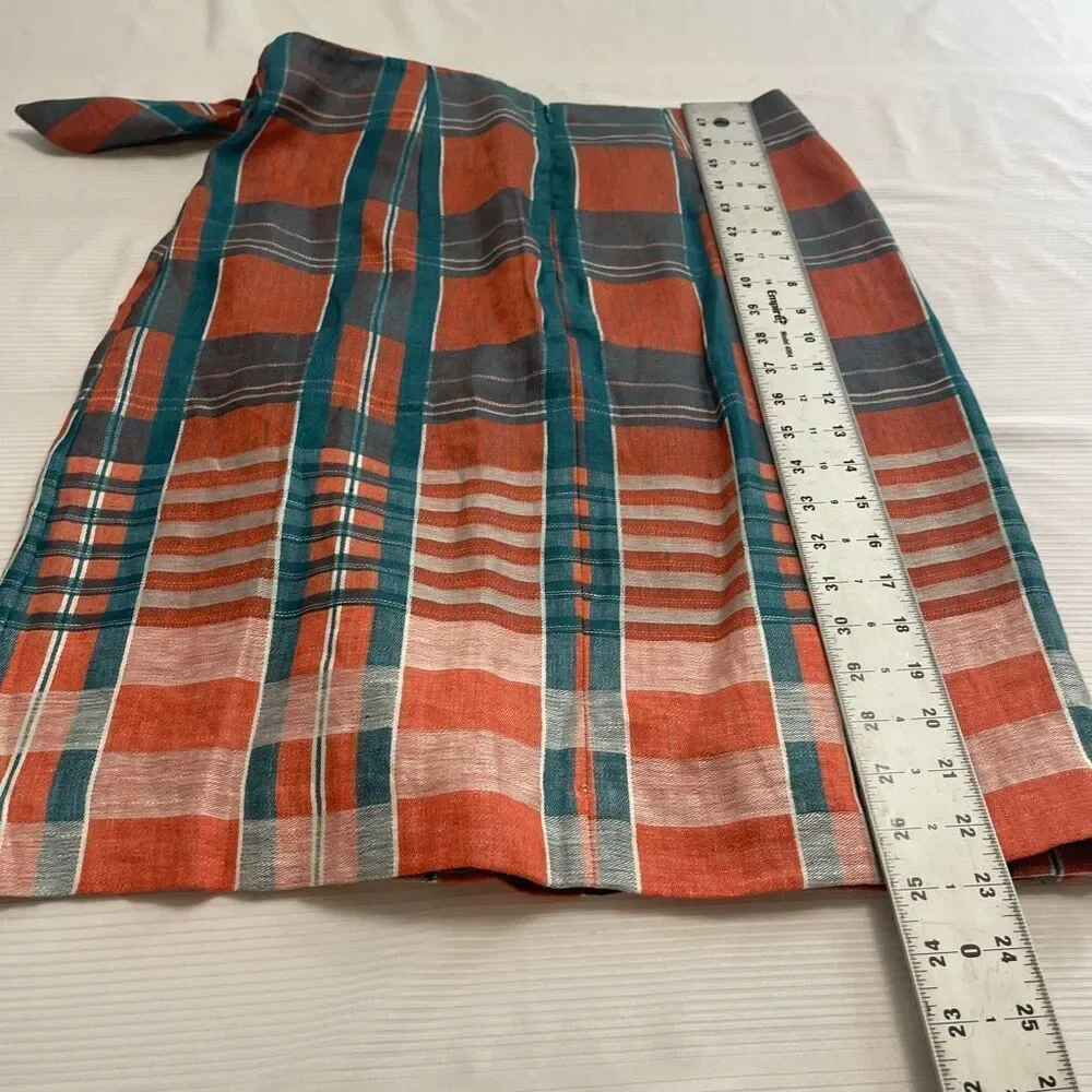 NWT Ann Taylor Plaid Linen Tie Wrap Blue Orange Skirt Size 6 New - Picture 8 of 8